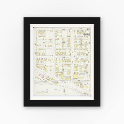 Old map wall art mockup — black gallery frame with white mat — Sanborn Fire Insurance Map from Portsmouth, Scioto County, Ohio (1897), Sheet #0021