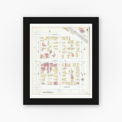 Old map wall art mockup — black gallery frame with white mat — Sanborn Fire Insurance Map from Goshen, Elkhart County, Indiana (1901), Sheet #0004