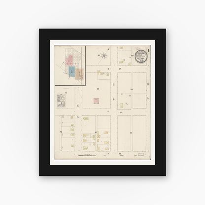 Old map wall art mockup — black gallery frame with white mat — Sanborn Fire Insurance Map from Williams, Colusa County, California (1889) - Complete Map Set