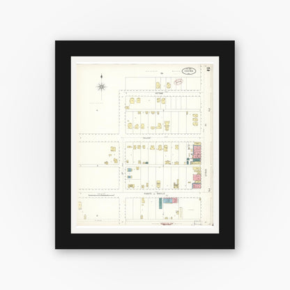 Old map wall art mockup — black gallery frame with white mat — Sanborn Fire Insurance Map from Covina, Los Angeles County, California (1899), Sheet #0002