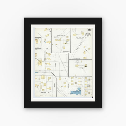 Old map wall art mockup — black gallery frame with white mat — Sanborn Fire Insurance Map from Red Jacket, Houghton County, Michigan (1908), Sheet #0021