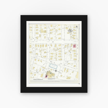 Old map wall art mockup — black gallery frame with white mat — Sanborn Fire Insurance Map from Flora, Clay County, Illinois (1912), Sheet #0006