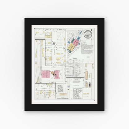 Old map wall art mockup — black gallery frame with white mat — Sanborn Fire Insurance Map from Gilbert, Saint Louis County, Minnesota (1921), Sheet #0001