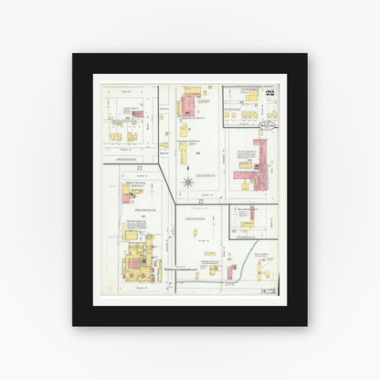 Old map wall art mockup — black gallery frame with white mat — Sanborn Fire Insurance Map from Marion, Grant County, Indiana (1901), Sheet #0022