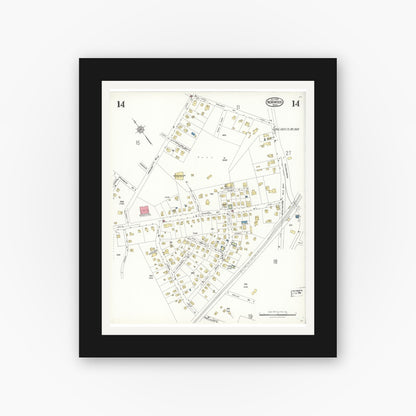 Old map wall art mockup — black gallery frame with white mat — Sanborn Fire Insurance Map from Norwood, Norfolk County, Massachusetts (1923), Sheet #0014