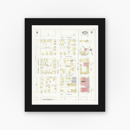 Old map wall art mockup — black gallery frame with white mat — Sanborn Fire Insurance Map from Bryan, Brazos County, Texas (1925), Sheet #0006