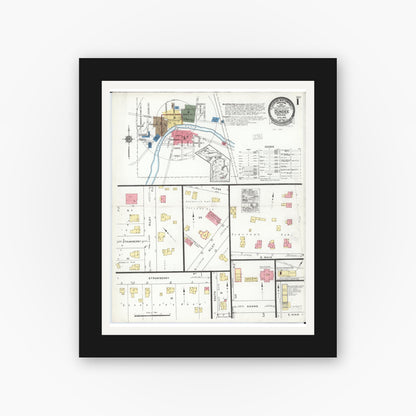 Old map wall art mockup — black gallery frame with white mat — Sanborn Fire Insurance Map from Dundee, Monroe County, Michigan (1923) - Complete Map Set