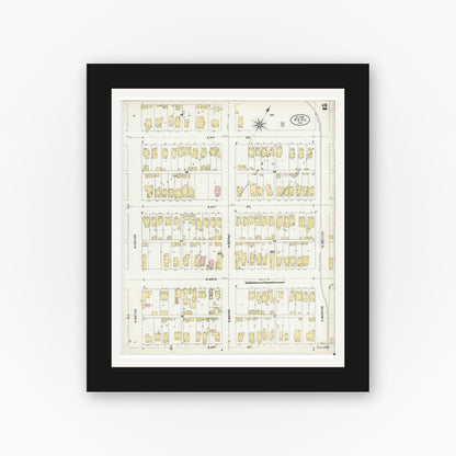 Old map wall art mockup — black gallery frame with white mat — Sanborn Fire Insurance Map from Peru, Miami County, Indiana (1906), Sheet #0002