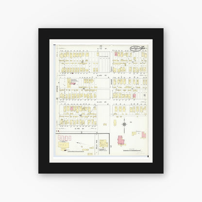 Old map wall art mockup — black gallery frame with white mat — Sanborn Fire Insurance Map from Portsmouth, Scioto County, Ohio (1911), Sheet #0015