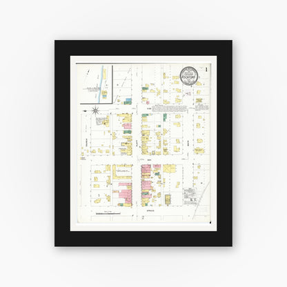Old map wall art mockup — black gallery frame with white mat — Sanborn Fire Insurance Map from Rockford, Floyd County, Iowa (1909) â€” Complete Set