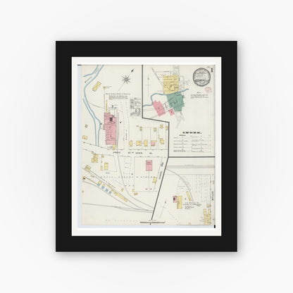 Old map wall art mockup — black gallery frame with white mat — Sanborn Fire Insurance Map from Cedarville, Greene County, Ohio (1895) - Complete Map Set