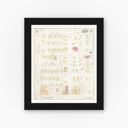 Old map wall art mockup — black gallery frame with white mat — Sanborn Fire Insurance Map from Stanberry, Gentry County, Missouri (1940), Sheet #0005