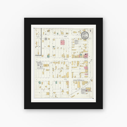 Old map wall art mockup — black gallery frame with white mat — Sanborn Fire Insurance Map from Rush City, Chisago County, Minnesota (1899) - Complete Map Set