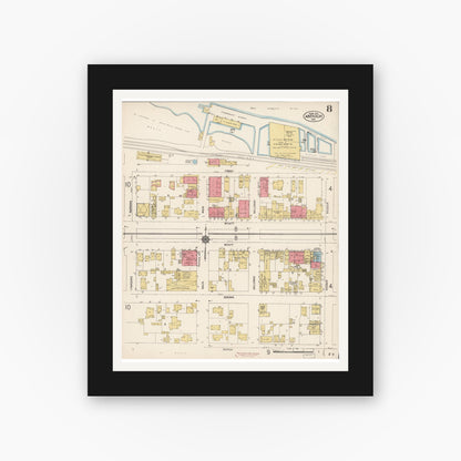 Old map wall art mockup — black gallery frame with white mat — Sanborn Fire Insurance Map from Antioch, Contra Costa County, California (1912), Sheet #0008