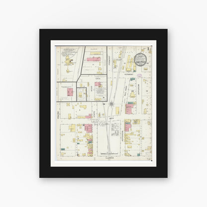 Old map wall art mockup — black gallery frame with white mat — Sanborn Fire Insurance Map from Camp Point, Adams County, Illinois (1893) - Complete Map Set