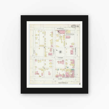 Old map wall art mockup — black gallery frame with white mat — Sanborn Fire Insurance Map from Butler, Butler County, Pennsylvania (1891), Sheet #0006