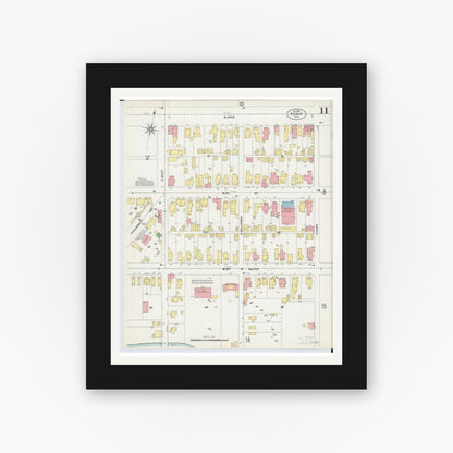 Old map wall art mockup — black gallery frame with white mat — Sanborn Fire Insurance Map from Xenia, Greene County, Ohio (1901), Sheet #0011