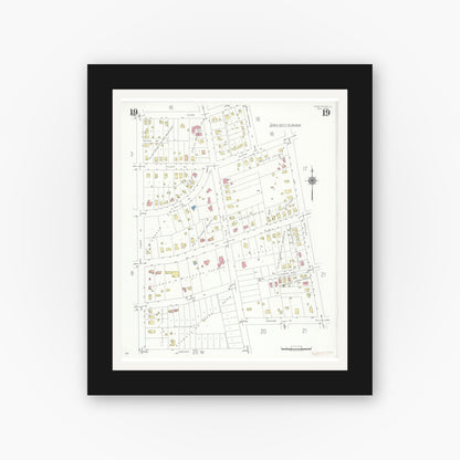 Old map wall art mockup — black gallery frame with white mat — Sanborn Fire Insurance Map from Glen Ellyn, Du Page County, Illinois (1940), Sheet #0019