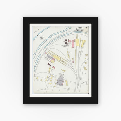 Old map wall art mockup — black gallery frame with white mat — Sanborn Fire Insurance Map from Sharpsville, Mercer County, Pennsylvania (1895), Sheet #0002