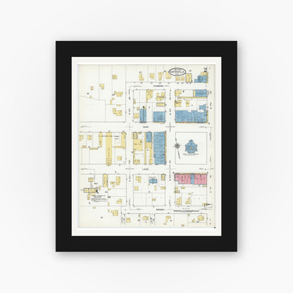 Old map wall art mockup — black gallery frame with white mat — Sanborn Fire Insurance Map from Gatesville, Coryell County, Texas (1920), Sheet #0002