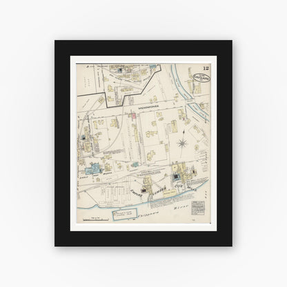 Old map wall art mockup — black gallery frame with white mat — Sanborn Fire Insurance Map from Eau Claire, Eau Claire County, Wisconsin (1883), Sheet #0012