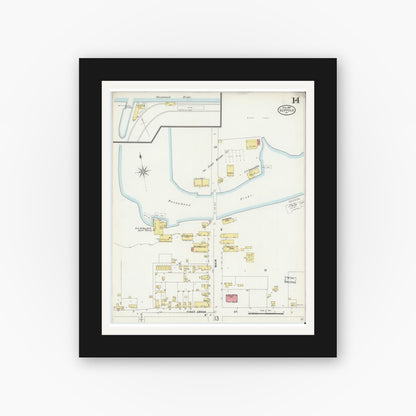 Old map wall art mockup — black gallery frame with white mat — Sanborn Fire Insurance Map from Suffolk, Independent Cities, Virginia (1898), Sheet #0014