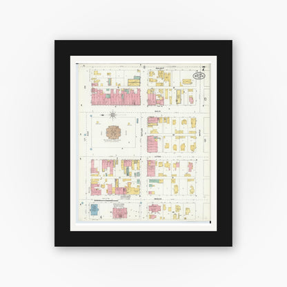 Old map wall art mockup — black gallery frame with white mat — Sanborn Fire Insurance Map from Bryan, Williams County, Ohio (1905), Sheet #0007