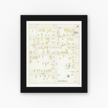 Old map wall art mockup — black gallery frame with white mat — Sanborn Fire Insurance Map from Carbondale, Lackawanna County, Pennsylvania (1903), Sheet #0008