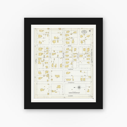 Old map wall art mockup — black gallery frame with white mat — Sanborn Fire Insurance Map from Ocala, Marion County, Florida (1906), Sheet #0004