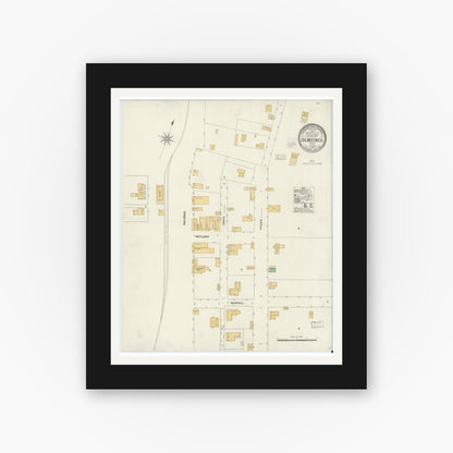 Old map wall art mockup — black gallery frame with white mat — Sanborn Fire Insurance Map from Colmesneil, Tyler County, Texas (1904), Sheet #0001