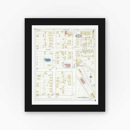 Old map wall art mockup — black gallery frame with white mat — Sanborn Fire Insurance Map from Iron River, Iron County, Michigan (1917), Sheet #0007