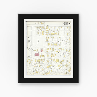 Old map wall art mockup — black gallery frame with white mat — Sanborn Fire Insurance Map from East Liverpool, Columbiana County, Ohio (1908), Sheet #0016