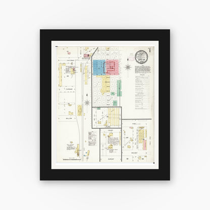 Old map wall art mockup — black gallery frame with white mat — Sanborn Fire Insurance Map from Harlan, Shelby County, Iowa (1899) â€” Complete Set
