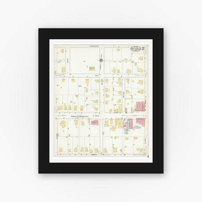 Old map wall art mockup — black gallery frame with white mat — Sanborn Fire Insurance Map from Whitesboro, Grayson County, Texas (1915), Sheet #0002