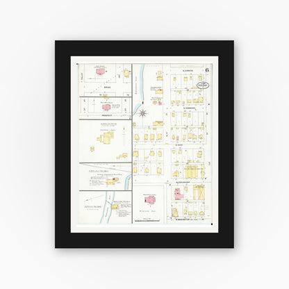 Old map wall art mockup — black gallery frame with white mat — Sanborn Fire Insurance Map from Red Oak, Montgomery County, Iowa (1899), Sheet #0006