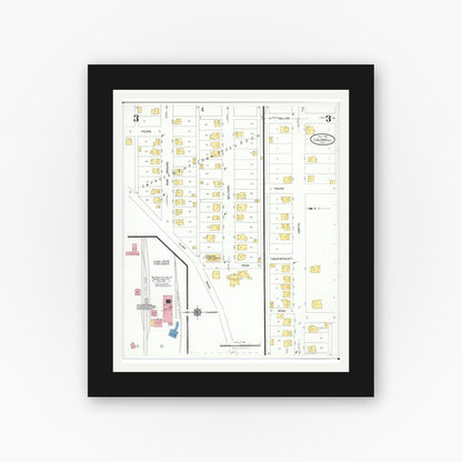 Old map wall art mockup — black gallery frame with white mat — Sanborn Fire Insurance Map from Caldwell, Noble County, Ohio (1923), Sheet #0003
