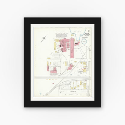Old map wall art mockup — black gallery frame with white mat — Sanborn Fire Insurance Map from La Porte, La Porte County, Indiana (1912), Sheet #0003
