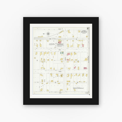 Old map wall art mockup — black gallery frame with white mat — Sanborn Fire Insurance Map from Milford, Kosciusko County, Indiana (1905), Sheet #0002