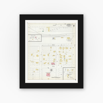 Old map wall art mockup — black gallery frame with white mat — Sanborn Fire Insurance Map from Morris, Stevens County, Minnesota (1902), Sheet #0002