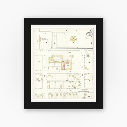 Old map wall art mockup — black gallery frame with white mat — Sanborn Fire Insurance Map from Benicia, Solano County, California (1891), Sheet #0010