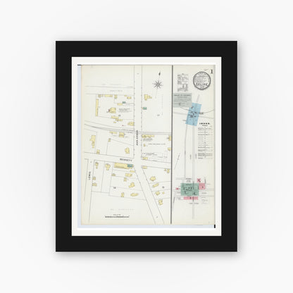 Old map wall art mockup — black gallery frame with white mat — Sanborn Fire Insurance Map from Saline, Washtenaw County, Michigan (1893) - Complete Map Set