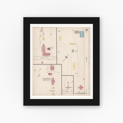 Old map wall art mockup — black gallery frame with white mat — Sanborn Fire Insurance Map from New Ulm, Brown County, Minnesota (1922), Sheet #0021