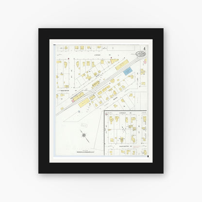 Old map wall art mockup — black gallery frame with white mat — Sanborn Fire Insurance Map from Lakeview, Montcalm County, Michigan (1910), Sheet #0004