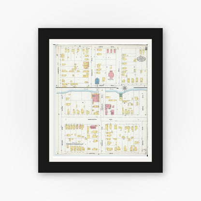 Old map wall art mockup — black gallery frame with white mat — Sanborn Fire Insurance Map from Lansing, Ingham County, Michigan (1906), Sheet #0002