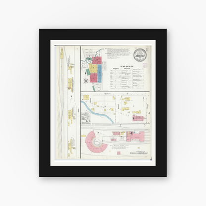 Old map wall art mockup — black gallery frame with white mat — Sanborn Fire Insurance Map from Barnesville, Clay County, Minnesota (1907) - Complete Map Set