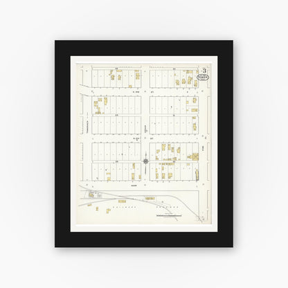 Old map wall art mockup — black gallery frame with white mat — Sanborn Fire Insurance Map from Tower, Saint Louis County, Minnesota (1921), Sheet #0003