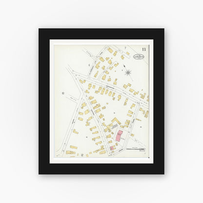 Old map wall art mockup — black gallery frame with white mat — Sanborn Fire Insurance Map from Leominster, Worcester County, Massachusetts (1906), Sheet #0011