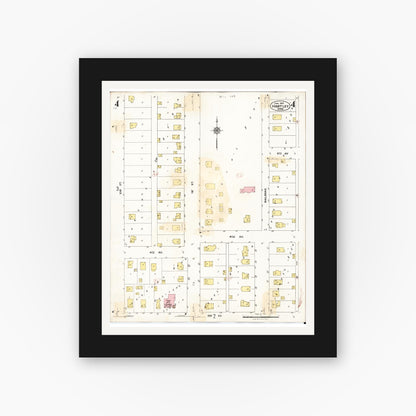 Old map wall art mockup — black gallery frame with white mat — Sanborn Fire Insurance Map from Hartley, O'Brien County, Iowa (1936), Sheet #0004