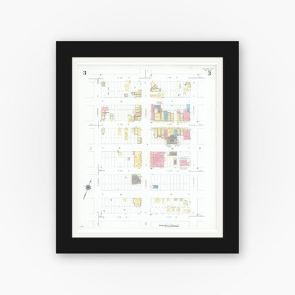 Old map wall art mockup — black gallery frame with white mat — Sanborn Fire Insurance Map from McCamey, Upton County, Texas (1946), Sheet #0003