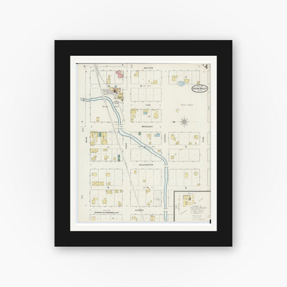 Old map wall art mockup — black gallery frame with white mat — Sanborn Fire Insurance Map from Spring Valley, Fillmore County, Minnesota (1894), Sheet #0004